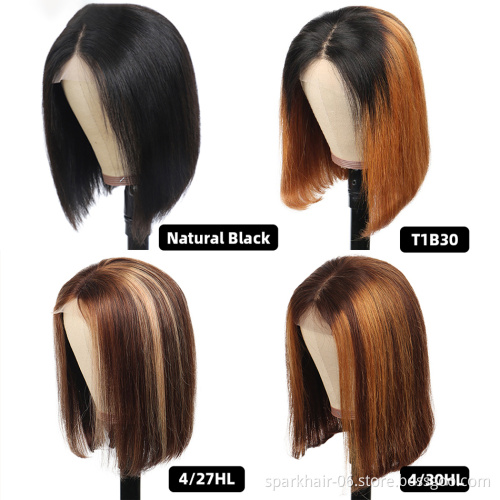 SPARK Ombre 1B/30 Bob Peruvian Straight Highlight 13x4 Lace Frontal Short Bob Wig Remy Hair 4x4 hd Lace Closure Human Hair Wigs